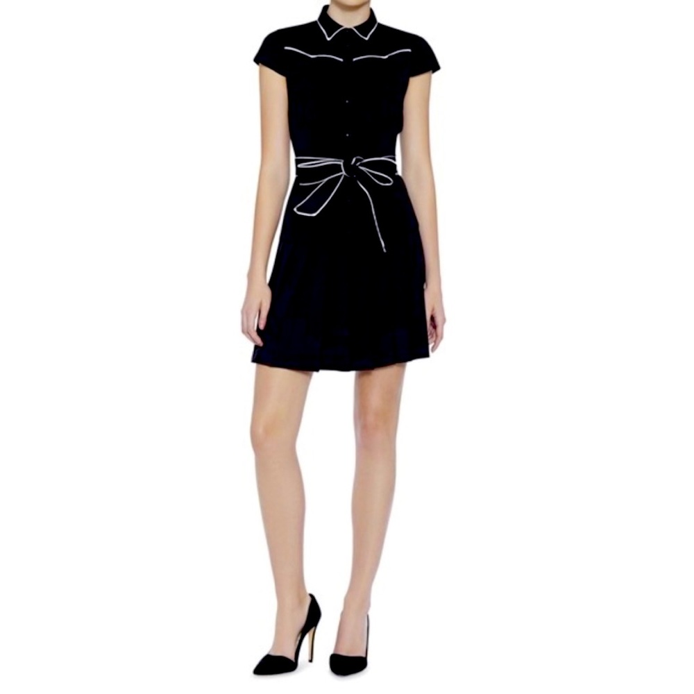 Alice + Olivia Yoko Piped Pleated Shirt Dress